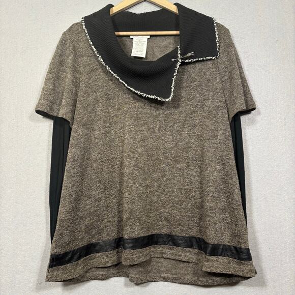 Zoe Cowl Neck Mixed Media Sweater Large Grunge Y2K Retro Mod Femme Lagenlook - Picture 1 of 6